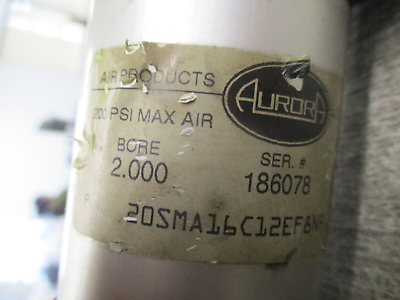 Aurora Pneumatic Air Cylinder 20SMA16C12EF 200PSI Bore: 2.000 Stroke: 1.500 Used