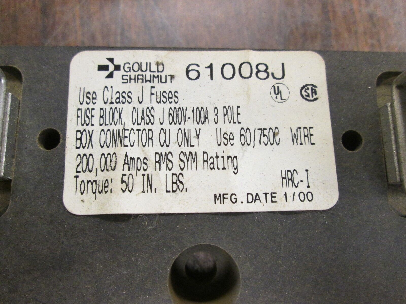 Gould Fuse Block 61008J 100A 600V 3P Used