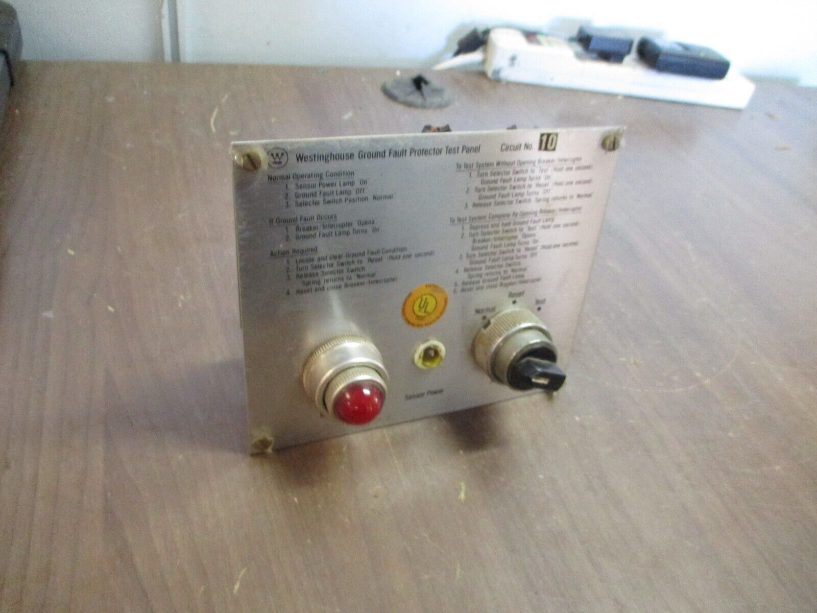 Westinghouse Ground Fault Protector Test Panel 1253C95H02A *Broken Power Light*