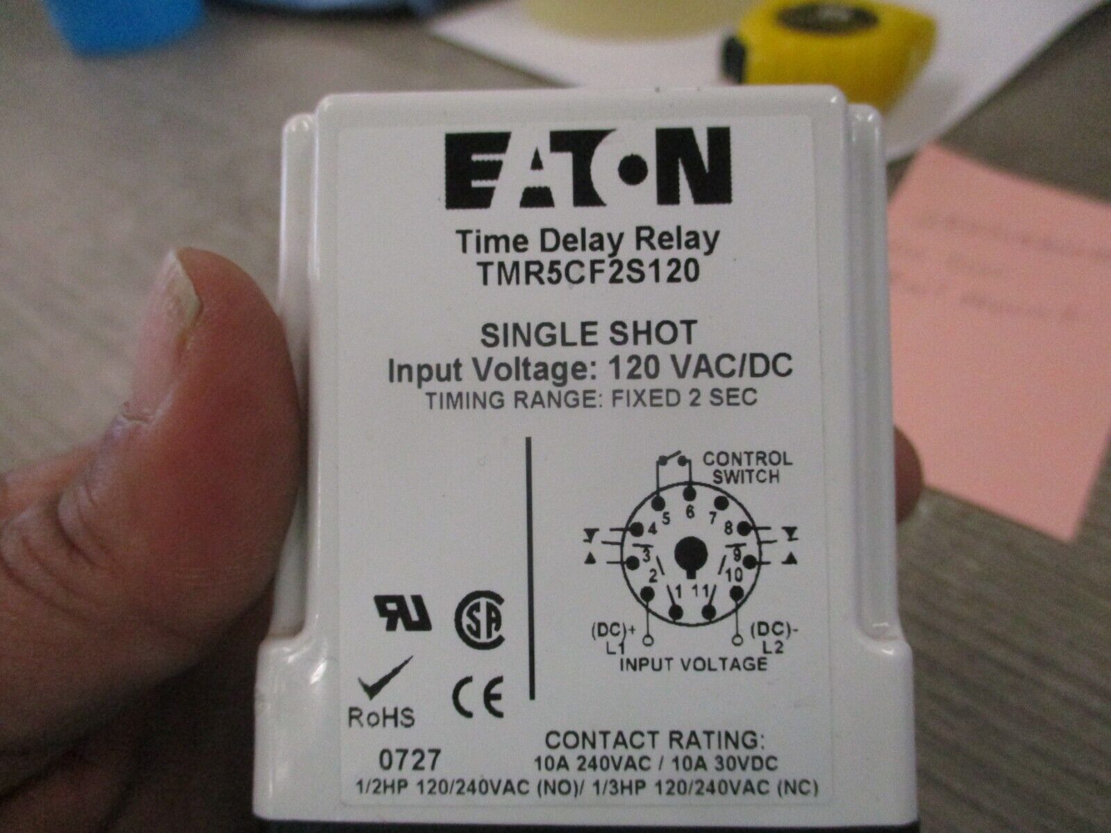 Eaton Time Delay Relay TMR5CF2S120 120V AC/DC Delay: Fixed 2 Sec w/ Base Used