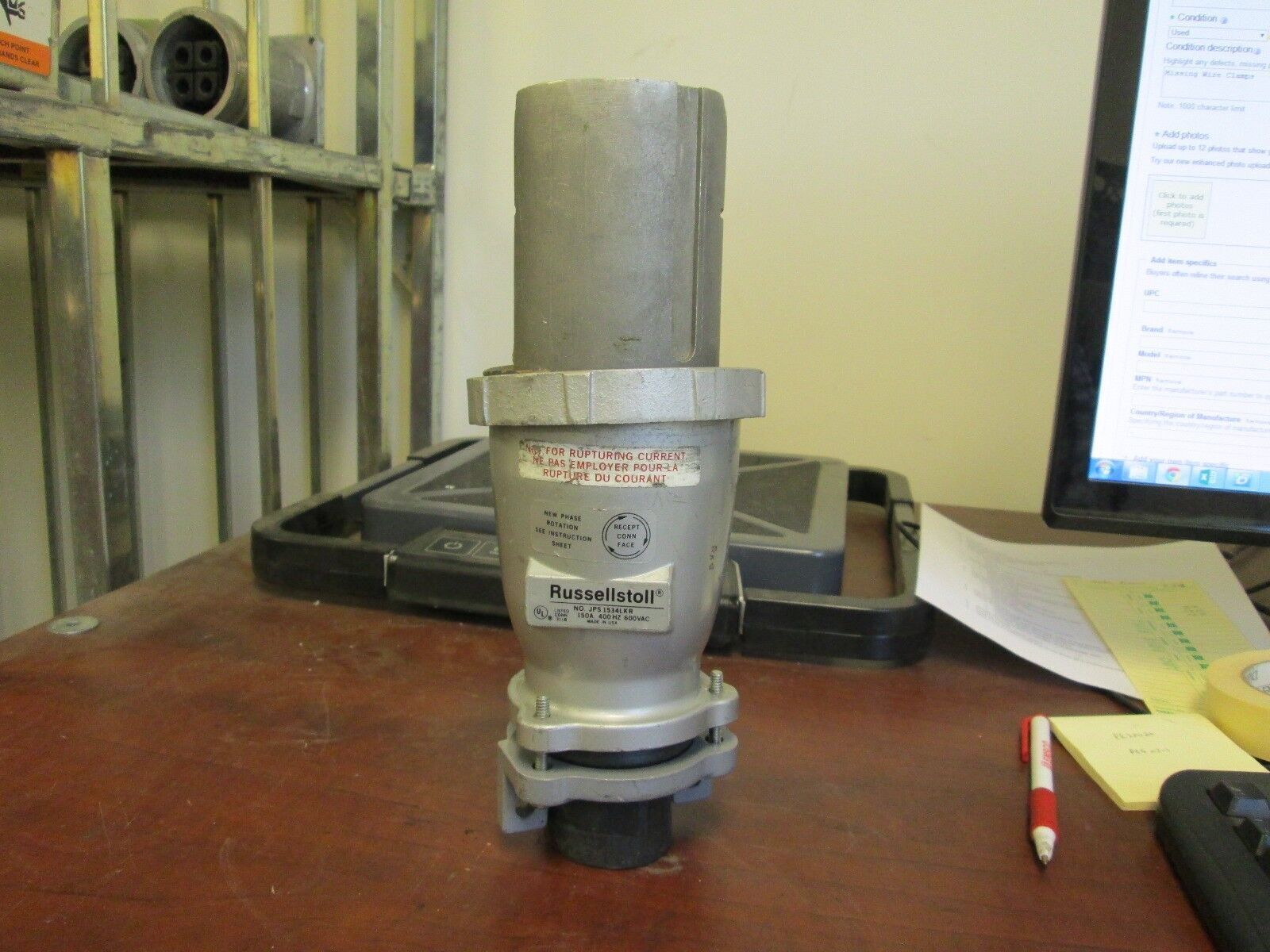 Russellstoll Connector JPS1534LKR 150A 600V 3P 4W Used