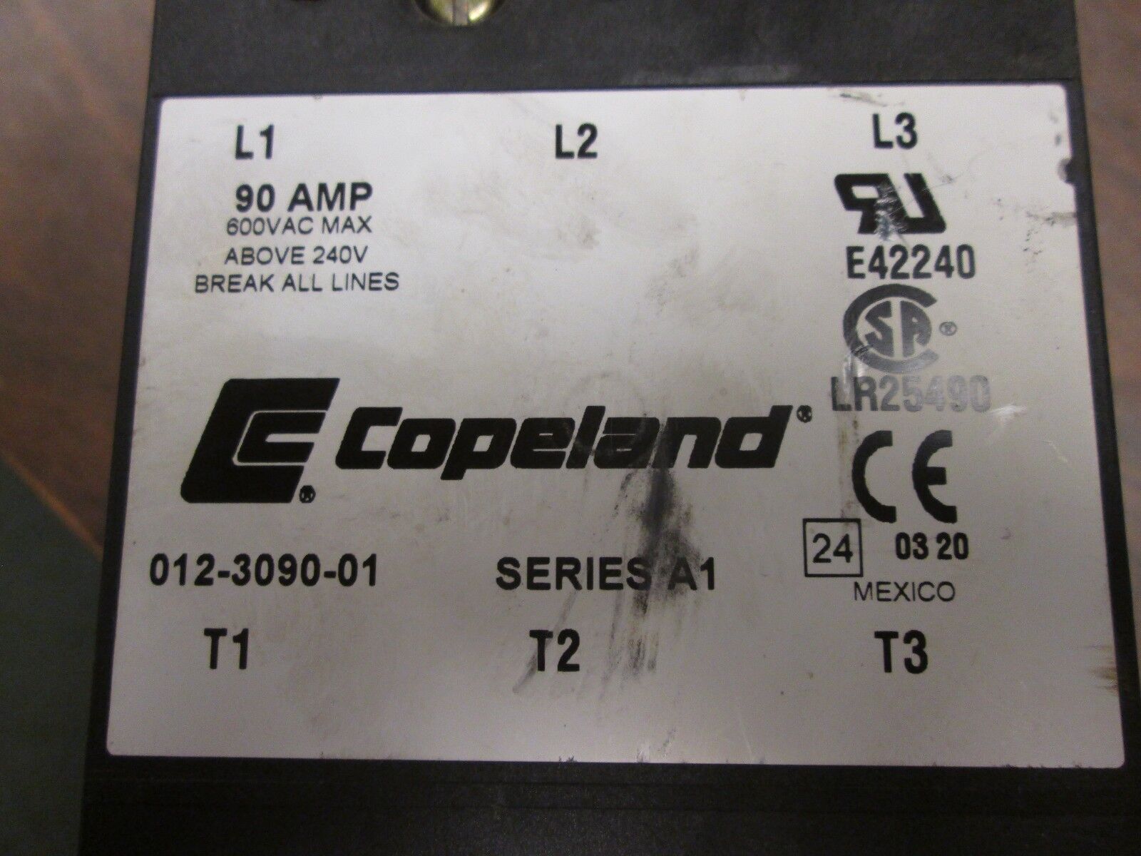 Copeland Contactor 012-3090-01 90A 600V 120V Coil Used