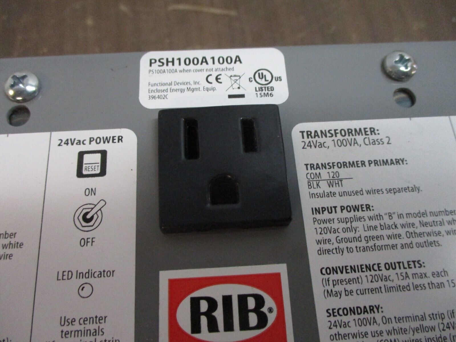 Functional Devices Inc. RIB Power Supply PSH100A100A 24V 100VA Used