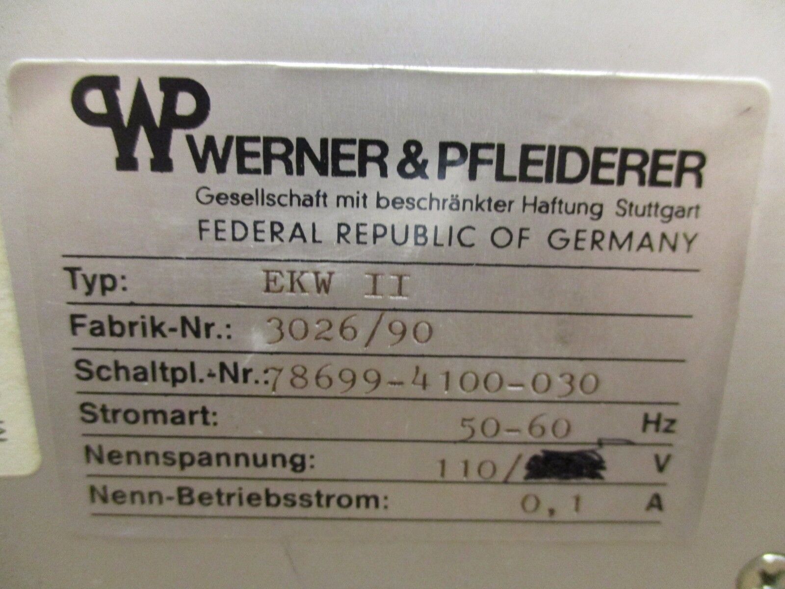 Werner & Pfleiderer EKW II Analog PC Board Assembly 78699-4100-030 50/60Hz Used