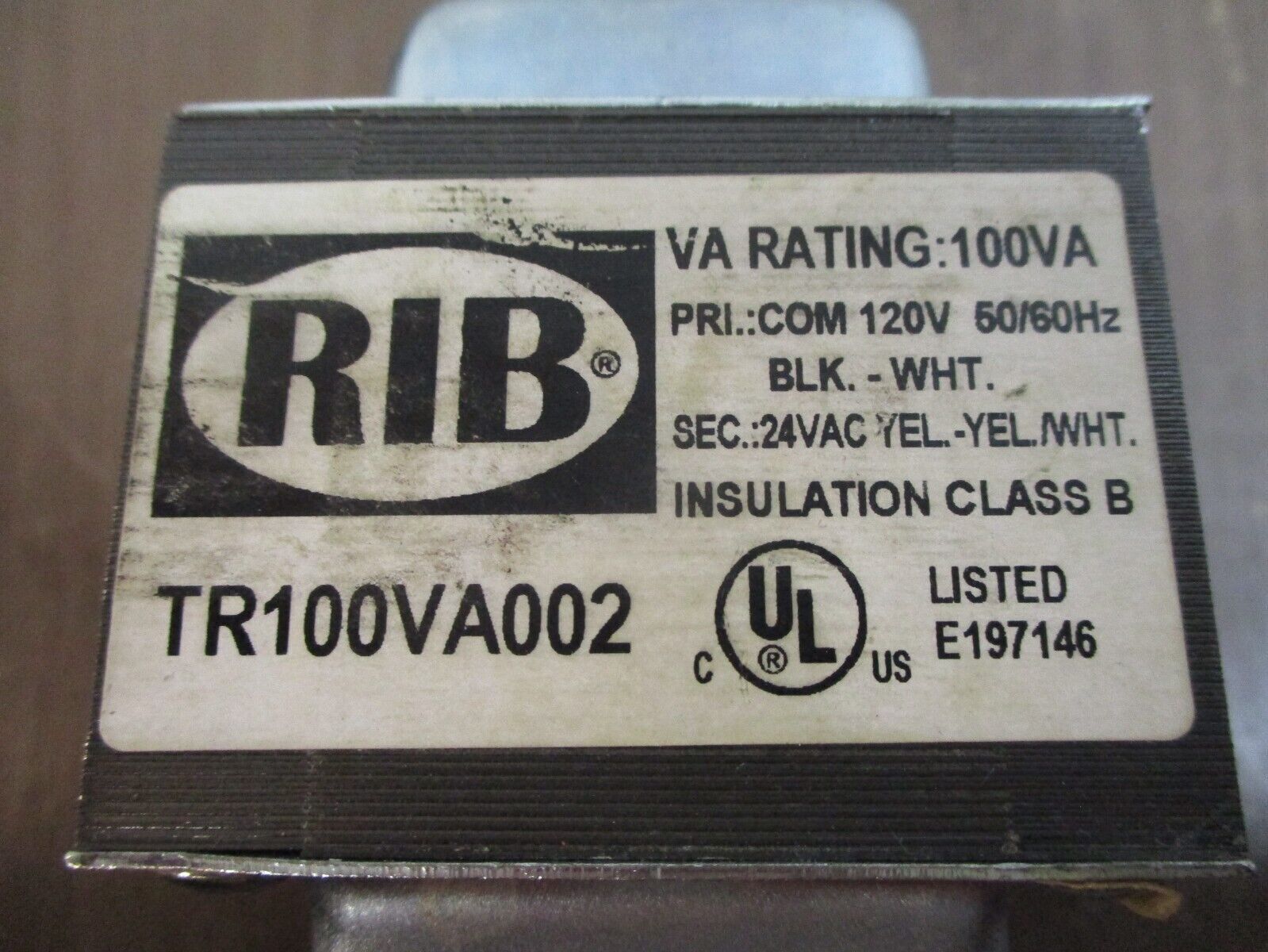 RIB Transformer TR100VA002 100VA Pri: 120V Sec: 24V Used