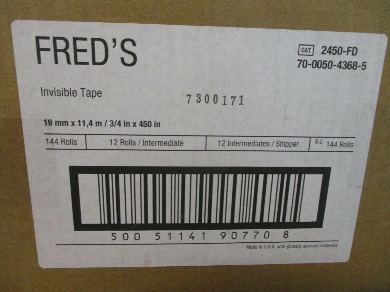 Fred's Transparent Tape 2450-FD Width: 3/4" Length: 450" Box of 144 New Surplus