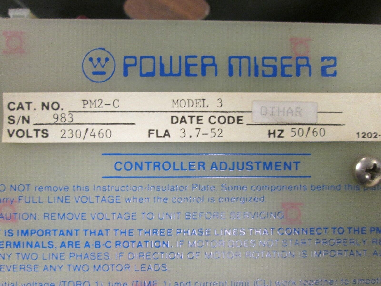Westinghouse Powermiser 2 Soft Start PM2-C 3.7-52A 230/460V Model 3