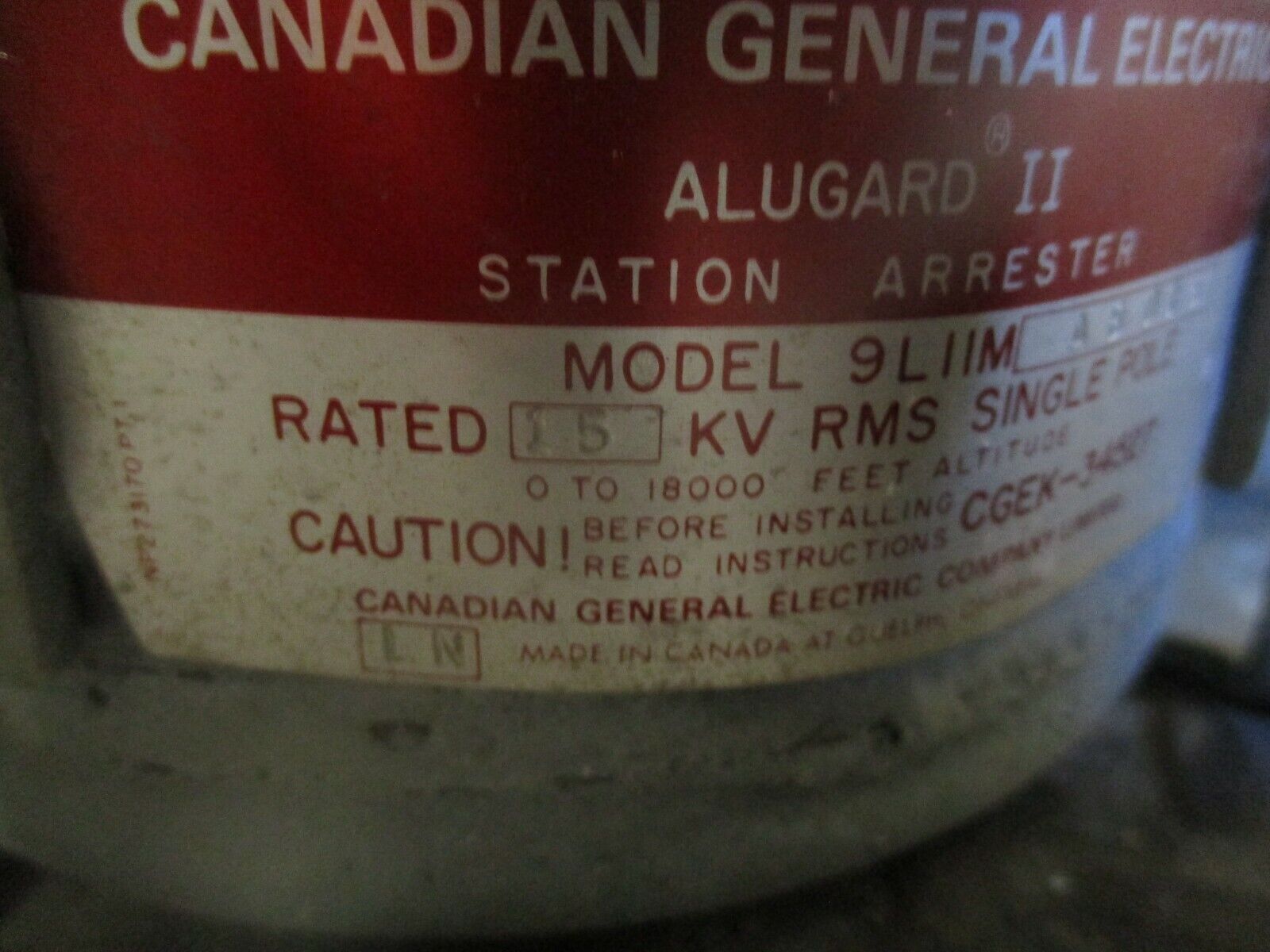GE Alugard II Station Arrester 9LIIMAB015 15kV Used