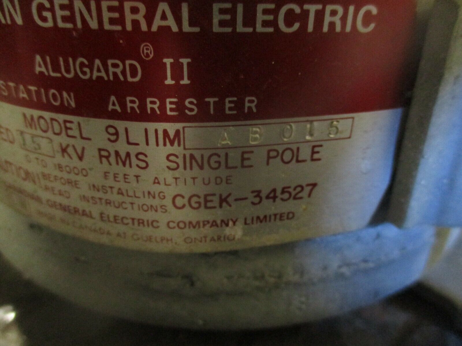 GE Alugard II Station Arrester 9LIIMAB015 15kV Used