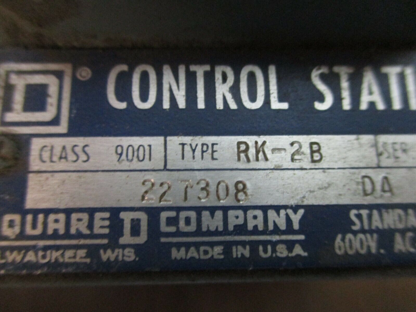 Square D Control Station 9001 RK-2B Up / Down / Stop 600V Used
