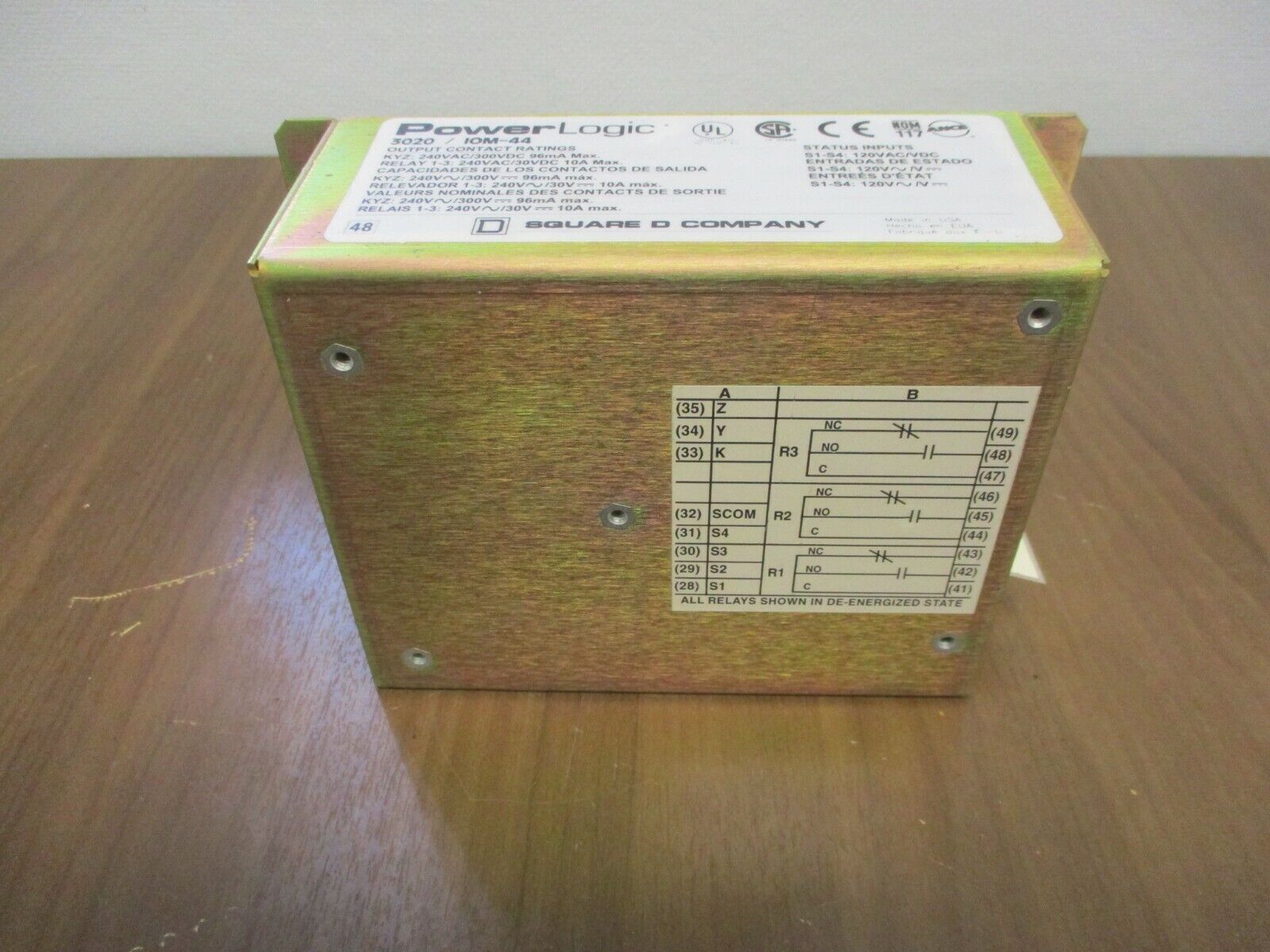 Square D PowerLogic I/O Module 3020 IOM-44 Status Inputs: 120VAC/DC Used