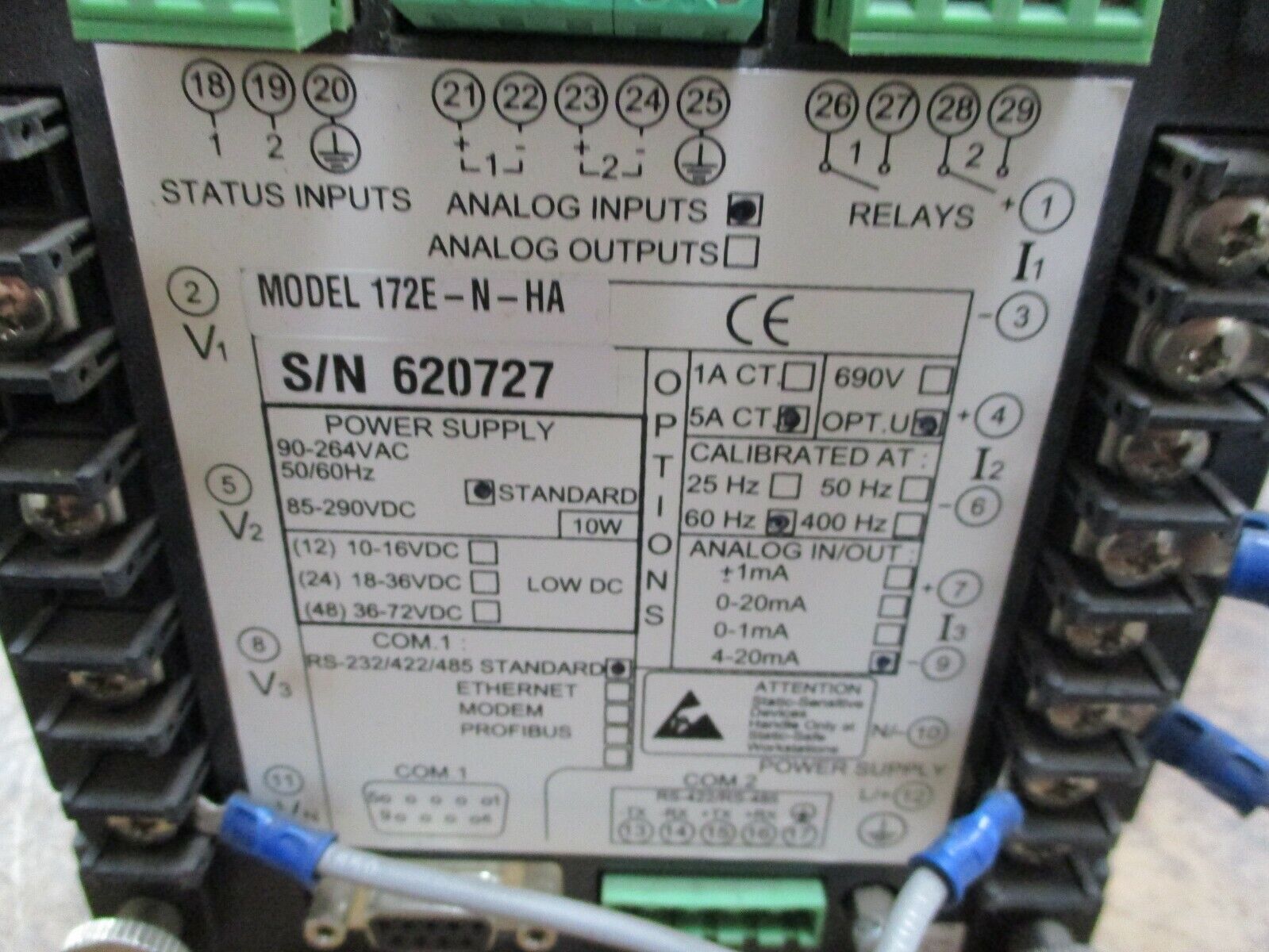 Satec Power Meter PM172E/172E-N-HA 90-264VAC 50/60Hz 4-20mA COM: RS-232/422/485