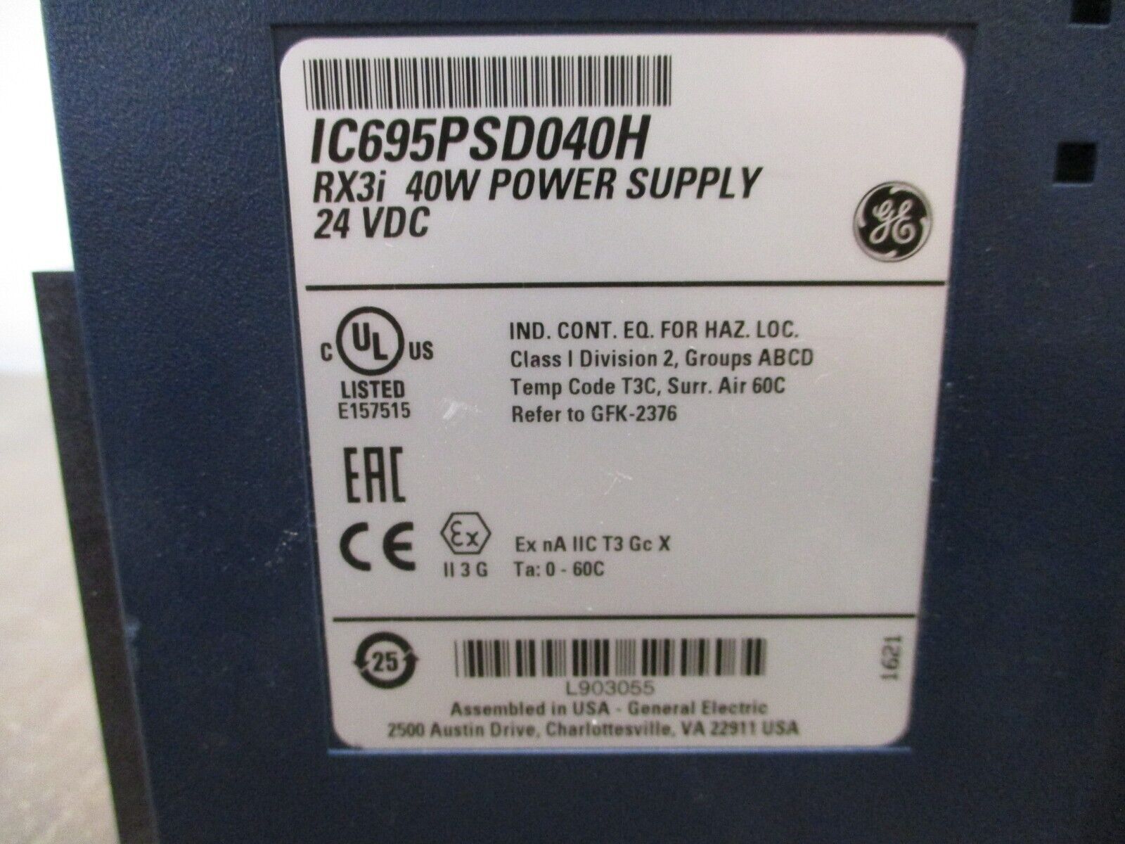 GE Fanuc RX3: 40W Power Supply Module IC695PSD040H 24VDC Used