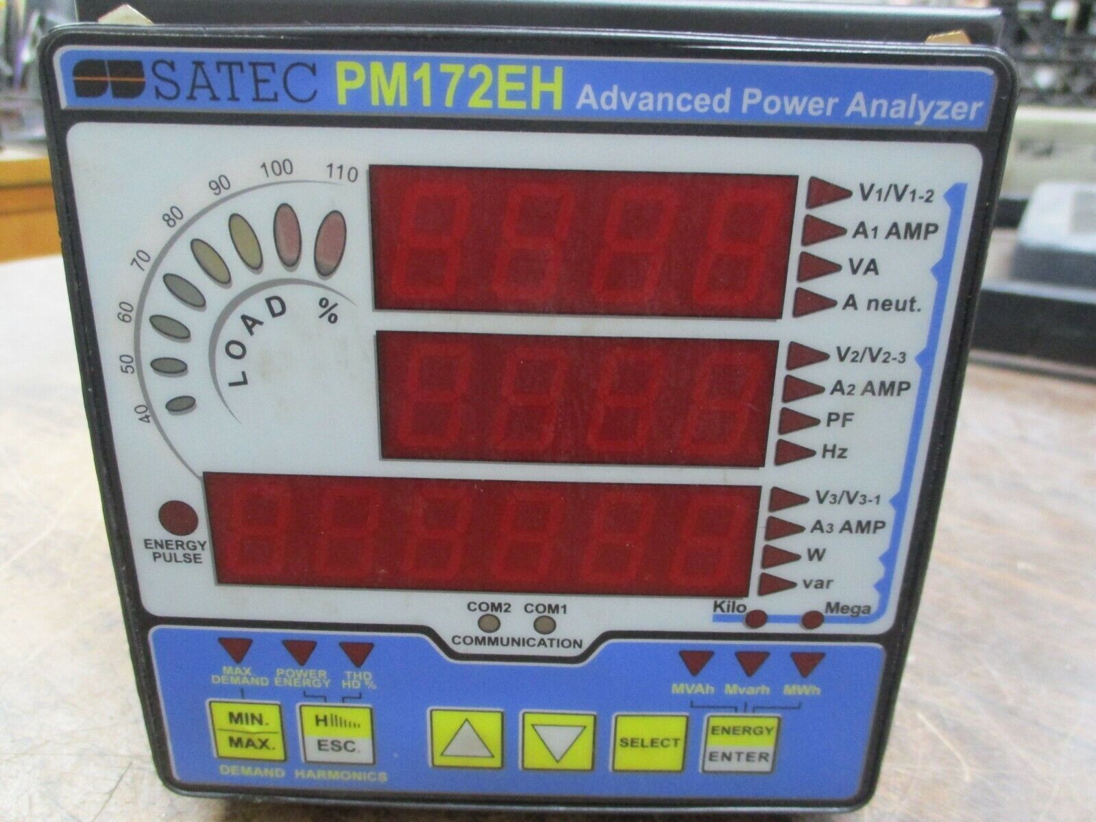 Satec Advanced Power Analyzer PM172EH/172E-N 90-264VAC 50/60Hz 4-20mA Used