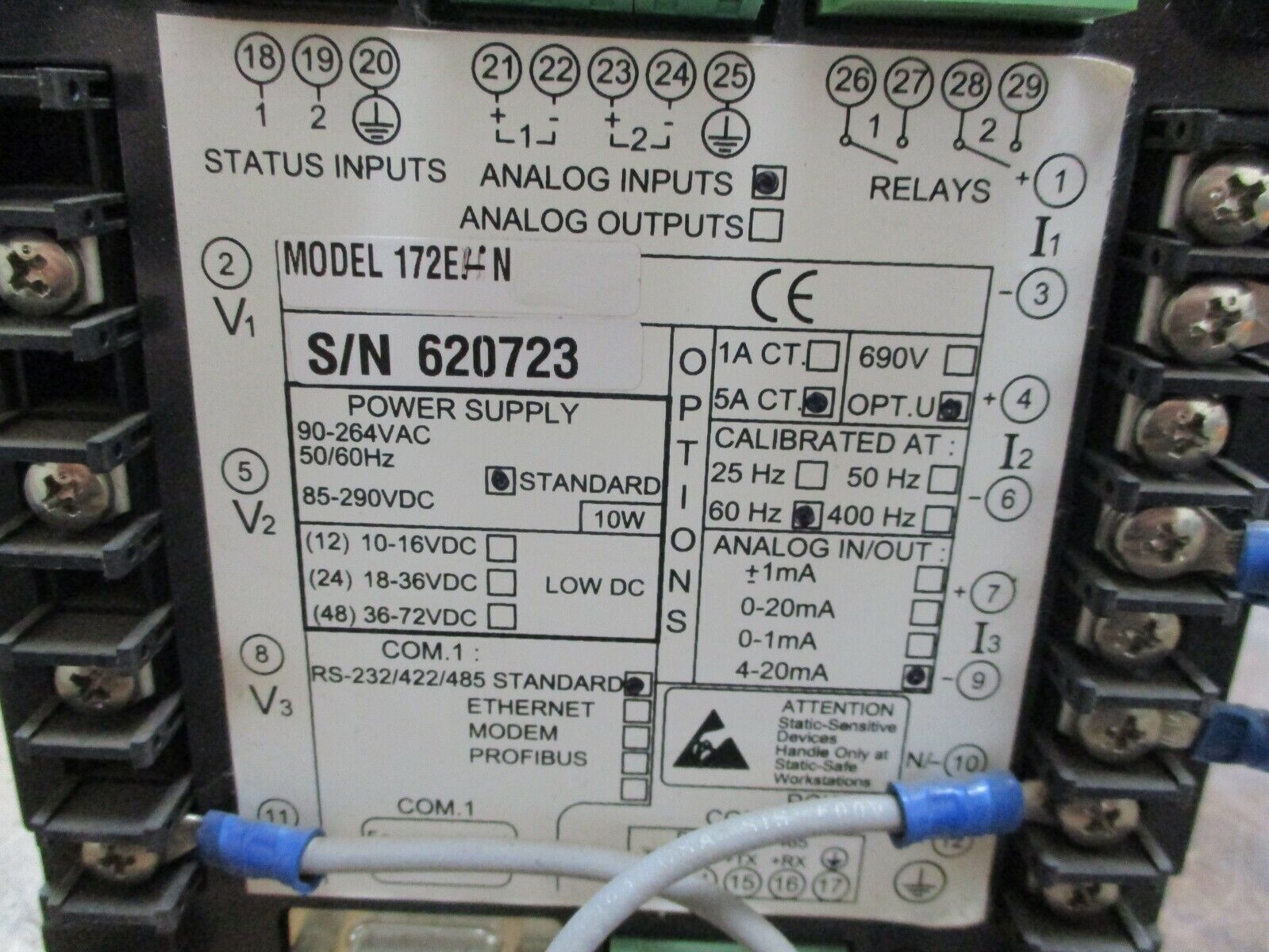 Satec Advanced Power Analyzer PM172EH/172E-N 90-264VAC 50/60Hz 4-20mA Used