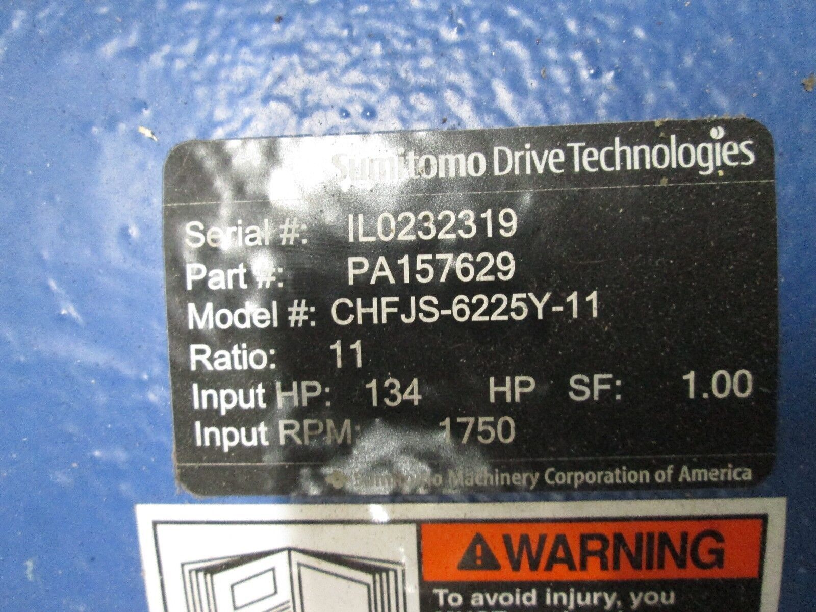 Leeson/Sumitomo Motor & Gear C100387/PA157629 100/50HP Ratio: 11 New Surplus