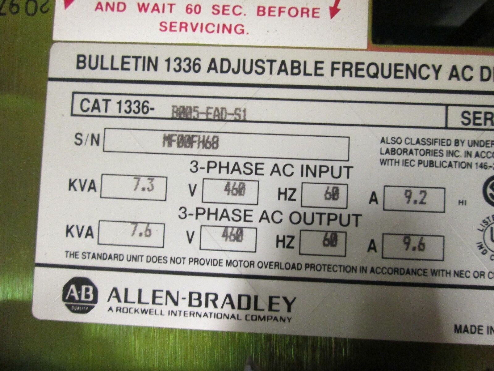 Allen-Bradley AC Drive 1336-B005-EAD-S2 5 HP