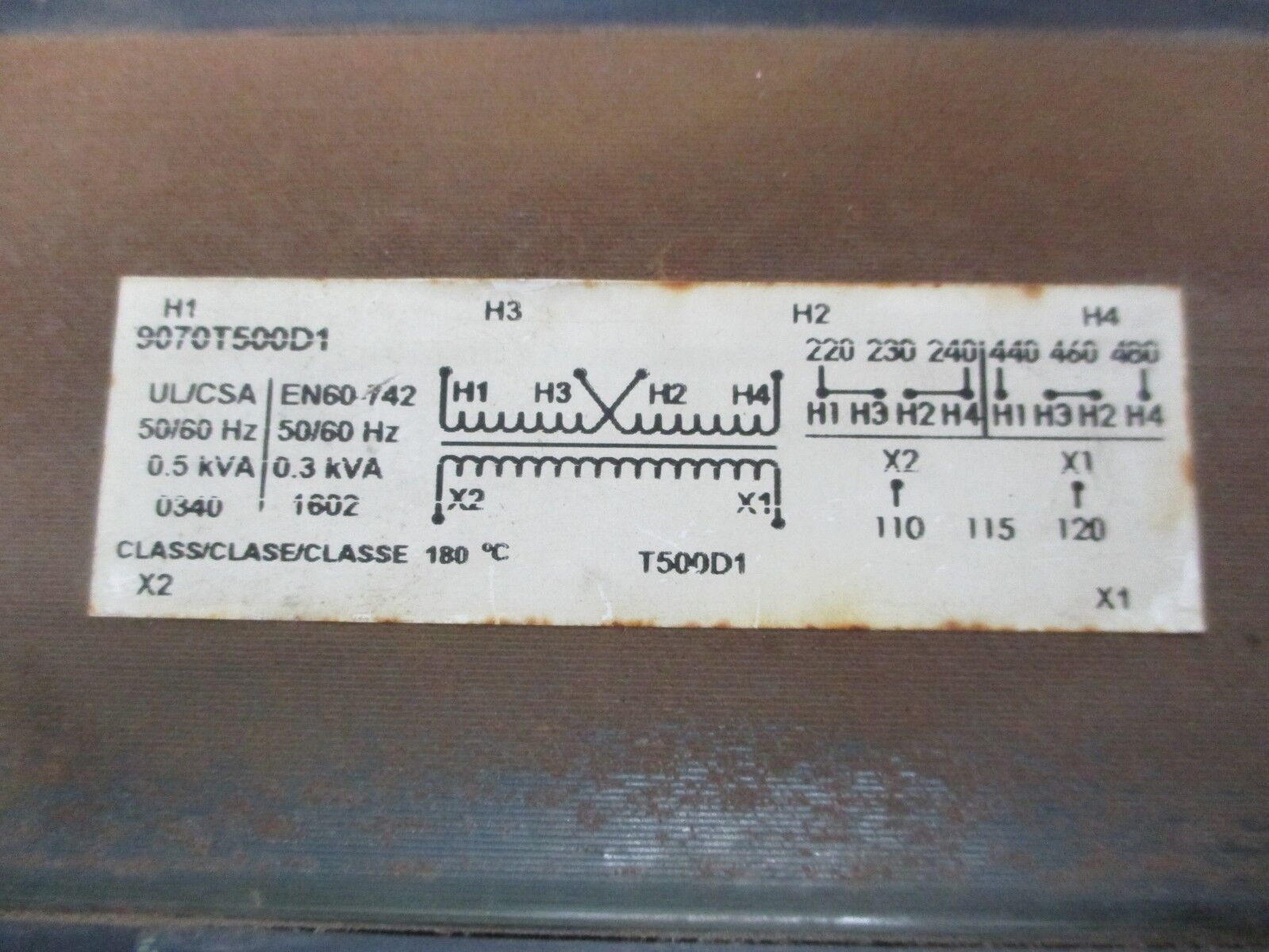 Square D Transformer 9070T500D1 .500KVA Pri 240/480V Sec 120V Used
