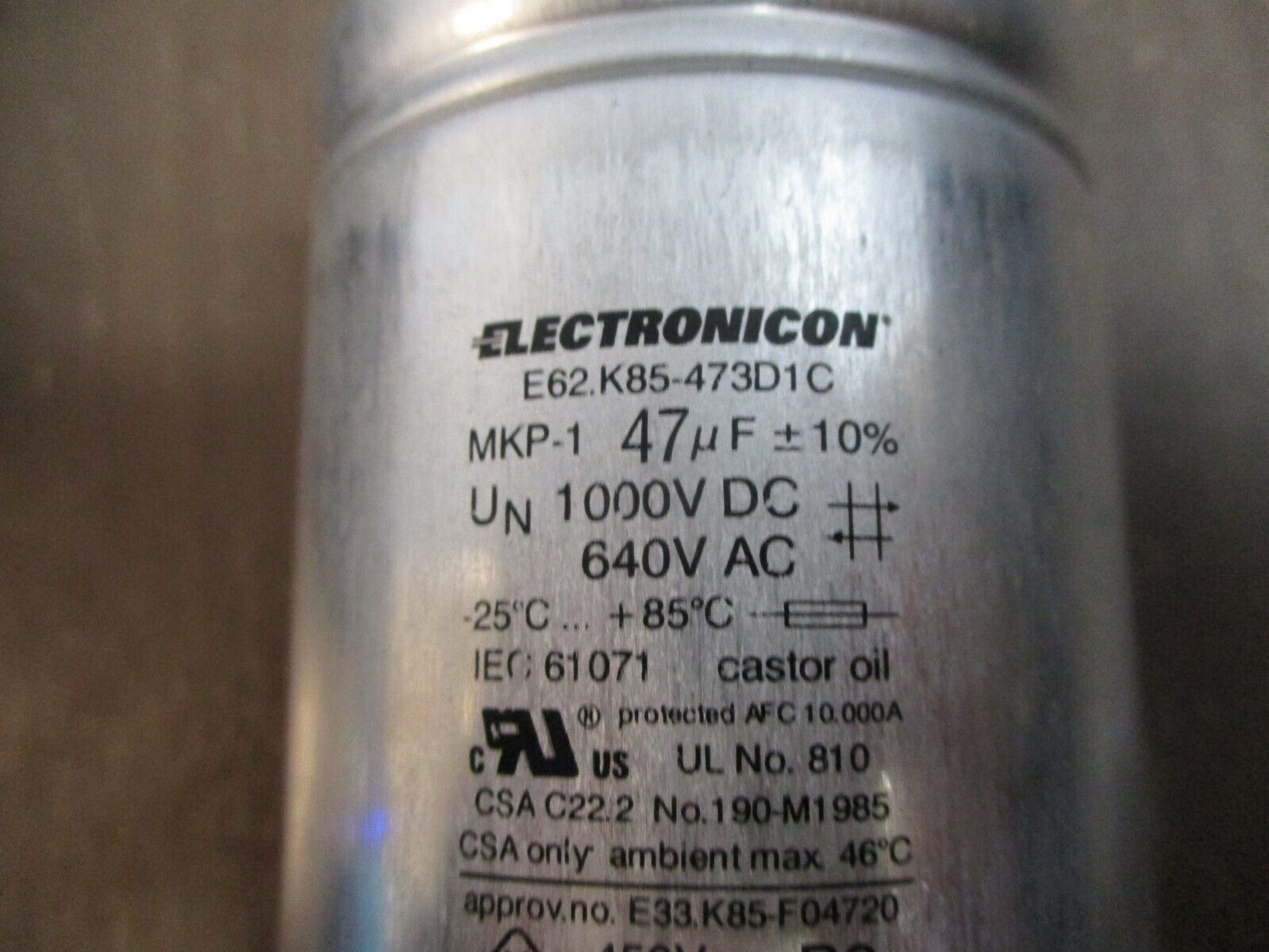 Electronicon Capacitor E62.K85-473D1C 47uF 1000VDC 640VAC Used