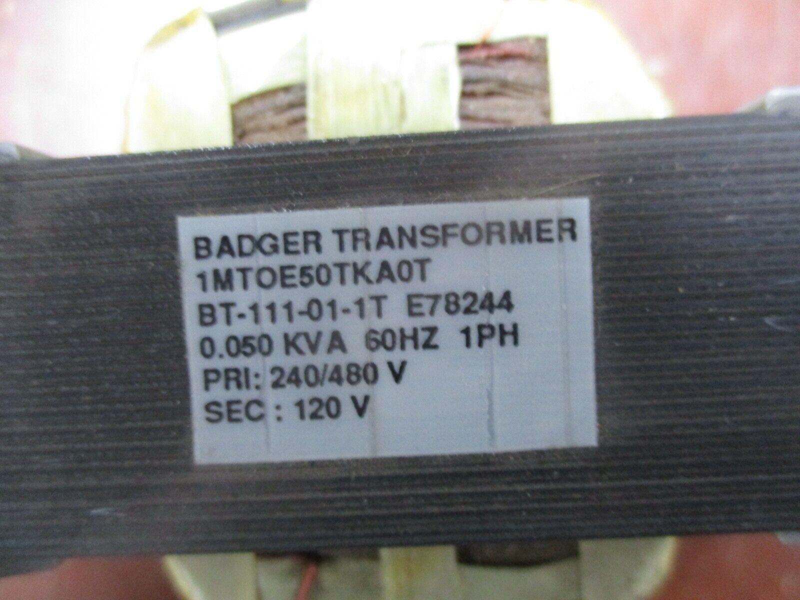 Badger Transformer 1MTOE50TKA0T 0.050KVA Pri: 240/480V Sec: 120V 60Hz 1Ph Used