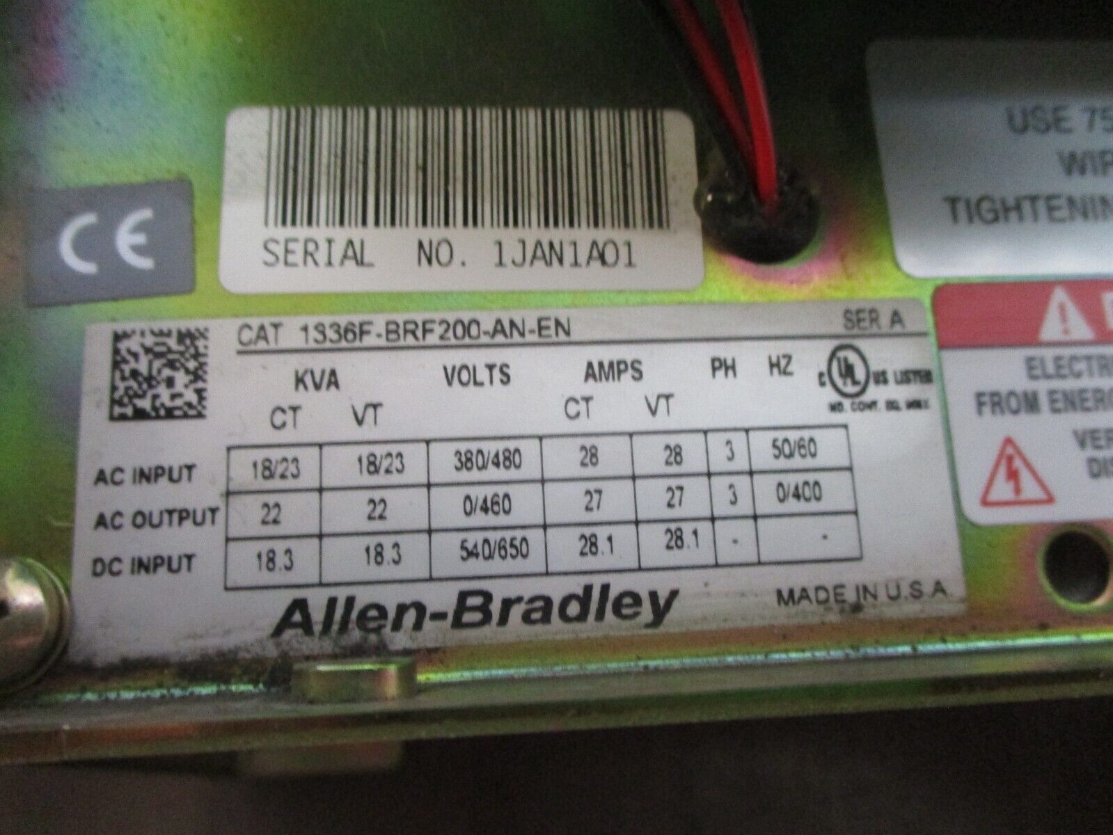 Allen-Bradley 1336 Plus II AC Drive 1336F-BRF200-AN-EN Ser. A 20HP 3Ph Used
