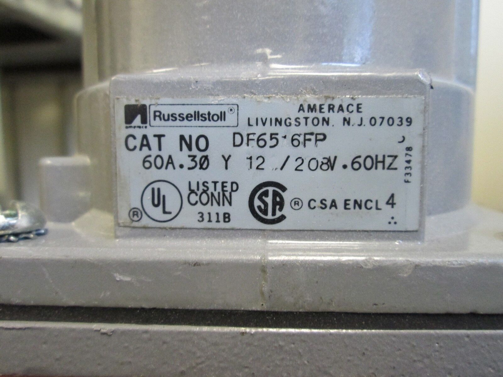 Russellstoll Connector DF6516FP 60A 120/208V 3Ph 60Hz 5W Used