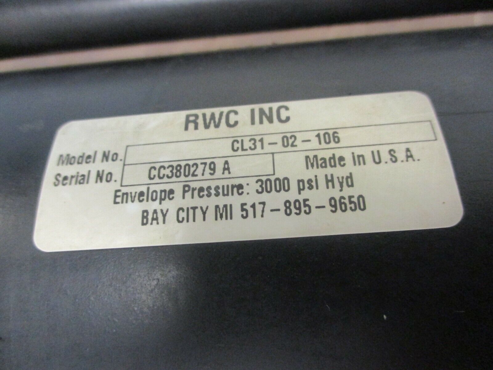 RWC Hydraulic Cylinder CL31-02-106 3000PSI Used