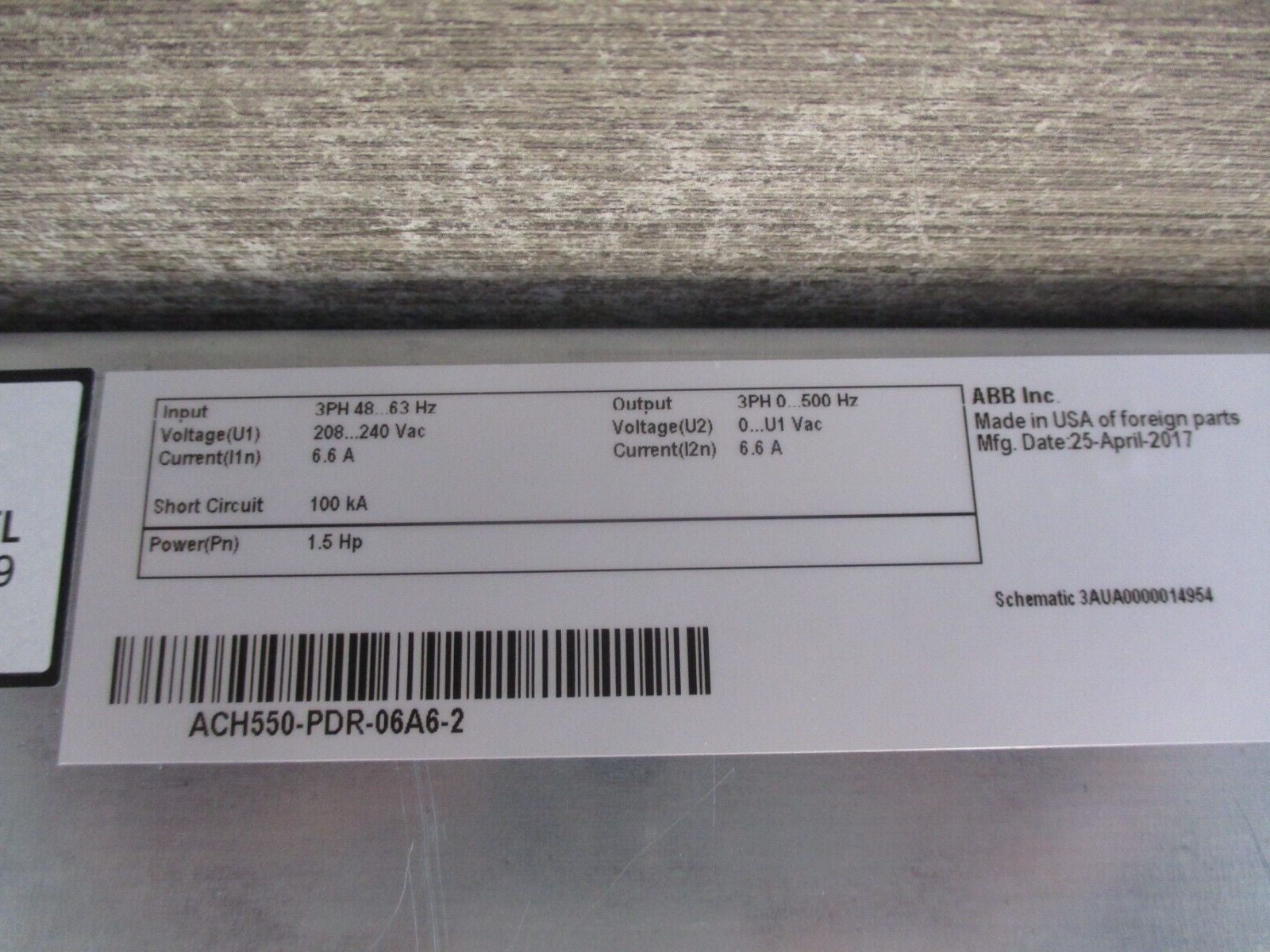 ABB ACH550 AC Drive W/Disconnect ACH550-PDR-06A6-2 1.5HP 3Ph