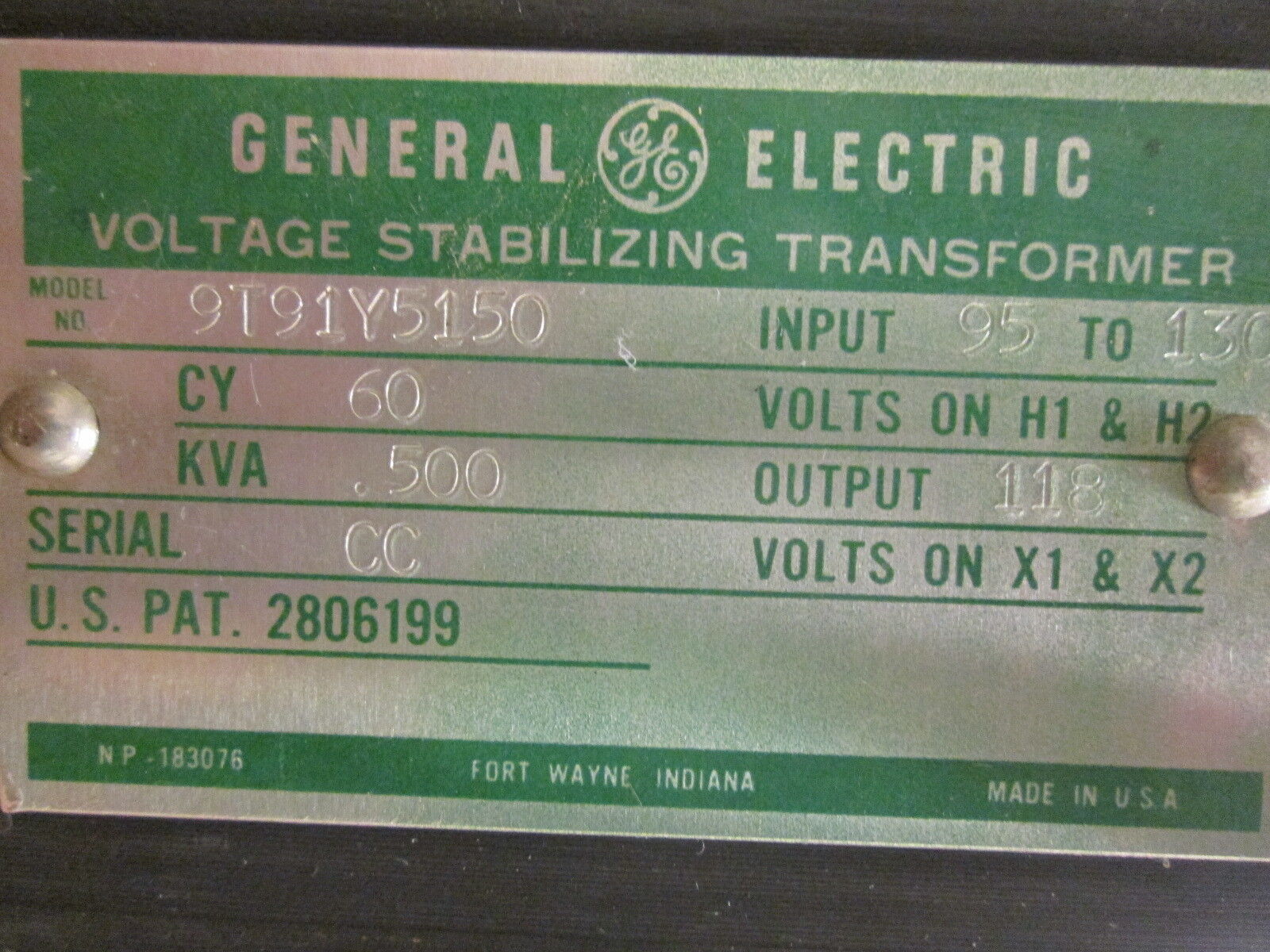 GE Voltage Stabilizing Transformer 9T91Y5150 0.500KVA Input:95-130V Output:118V