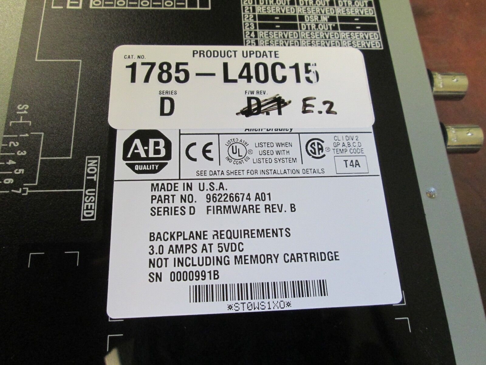 Allen-Bradley Controlnet Processor Module 1785-L40C15 Series D Firmware Rev: E.2