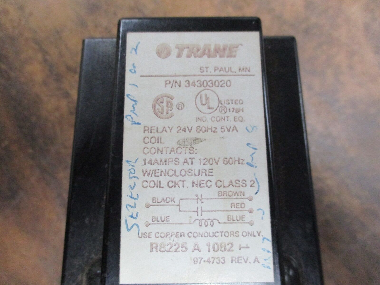 Trane Relay 34303020 24V 60Hz 5VA Used
