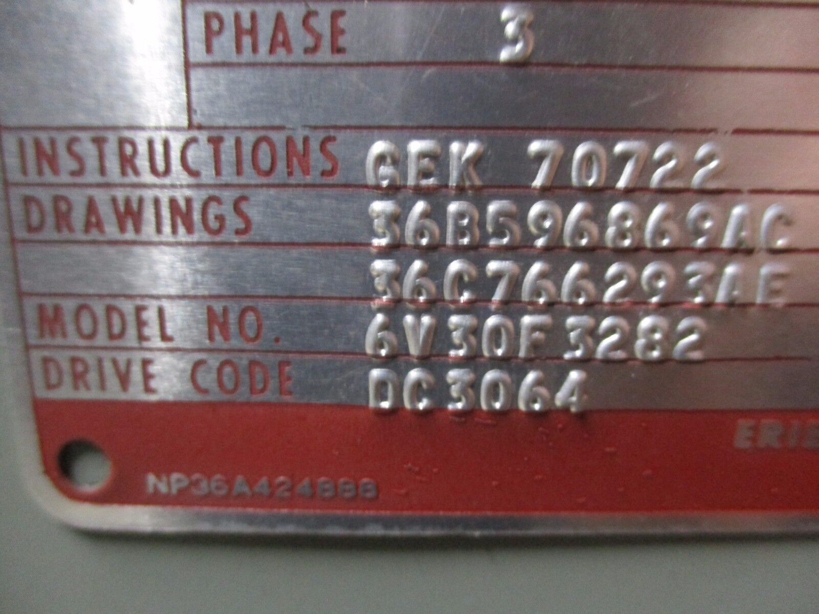 GE DC Drive 6V30F3282 30HP Used