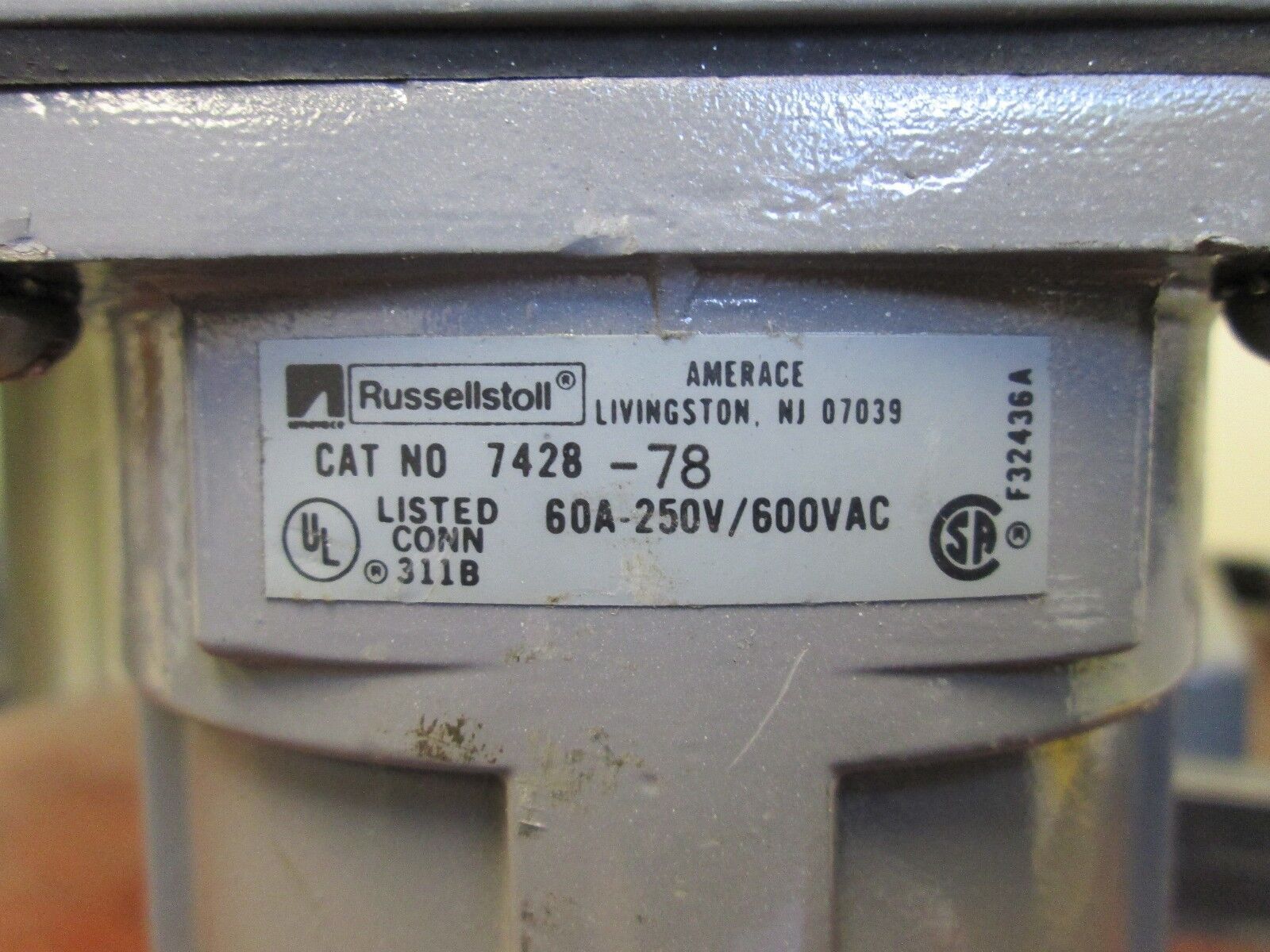 Russellstoll Connector 7428-78 60A 600V 4W Open End Used