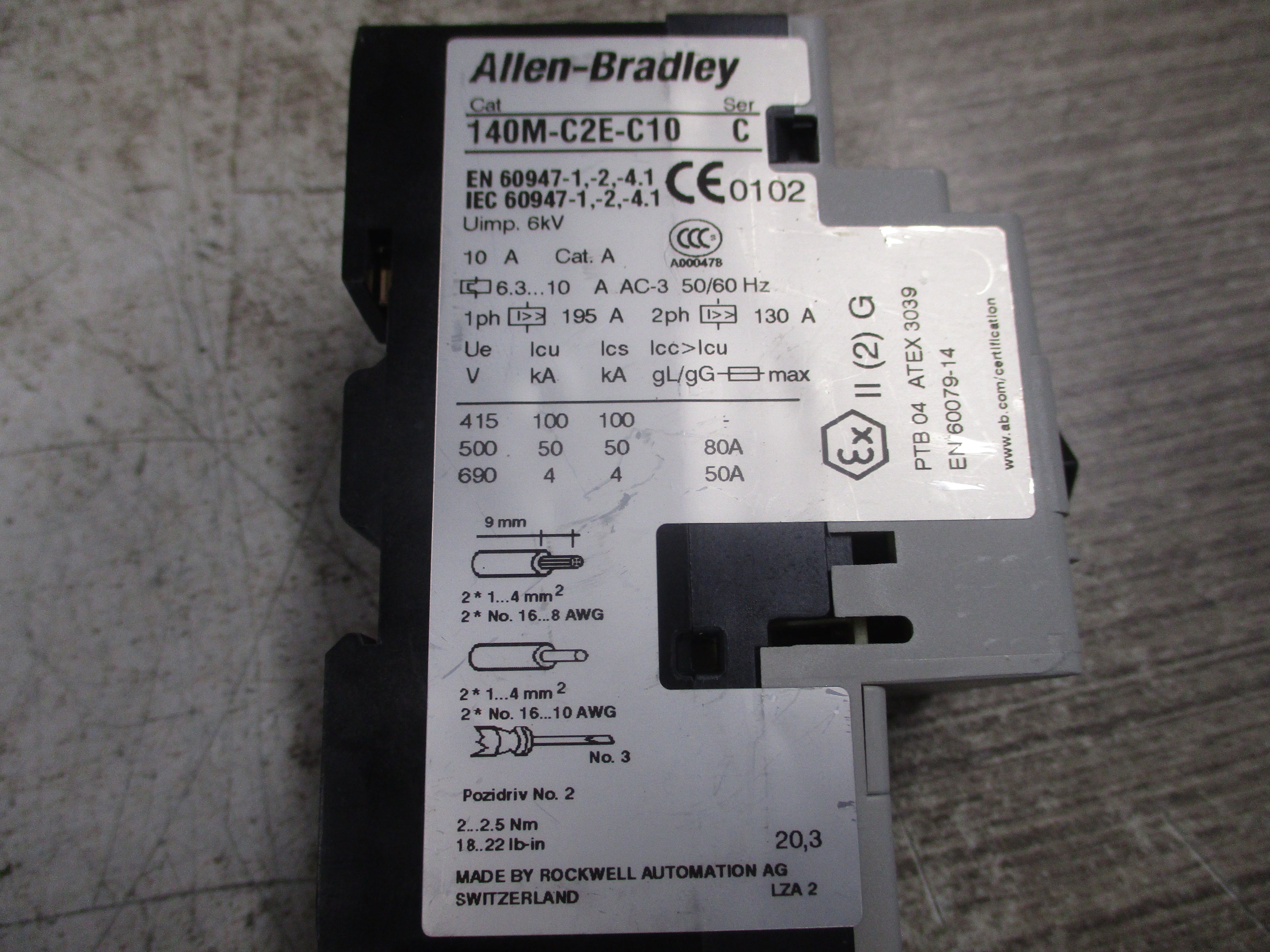 Allen-Bradley Manual Motor Protector 140M-C2E-C10 Trip: 6.3-10A Used
