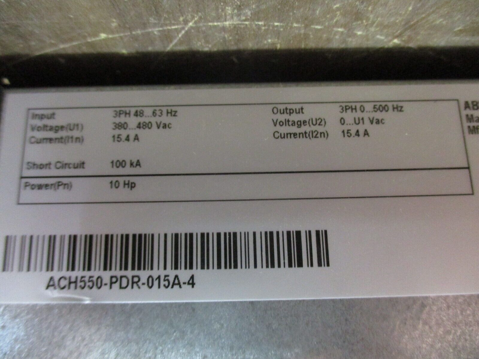 ABB ACH550 AC Drive w/ Disconnect ACH550-PDR-015A-4 10HP 3Ph w/ Keypad Used