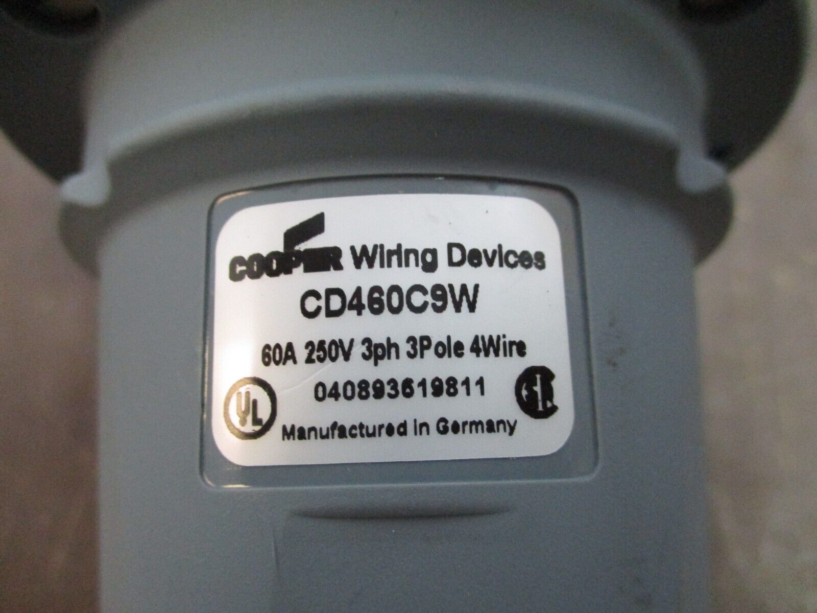 Cooper Connector CD460C9W 60A 250V 3P 4W Used