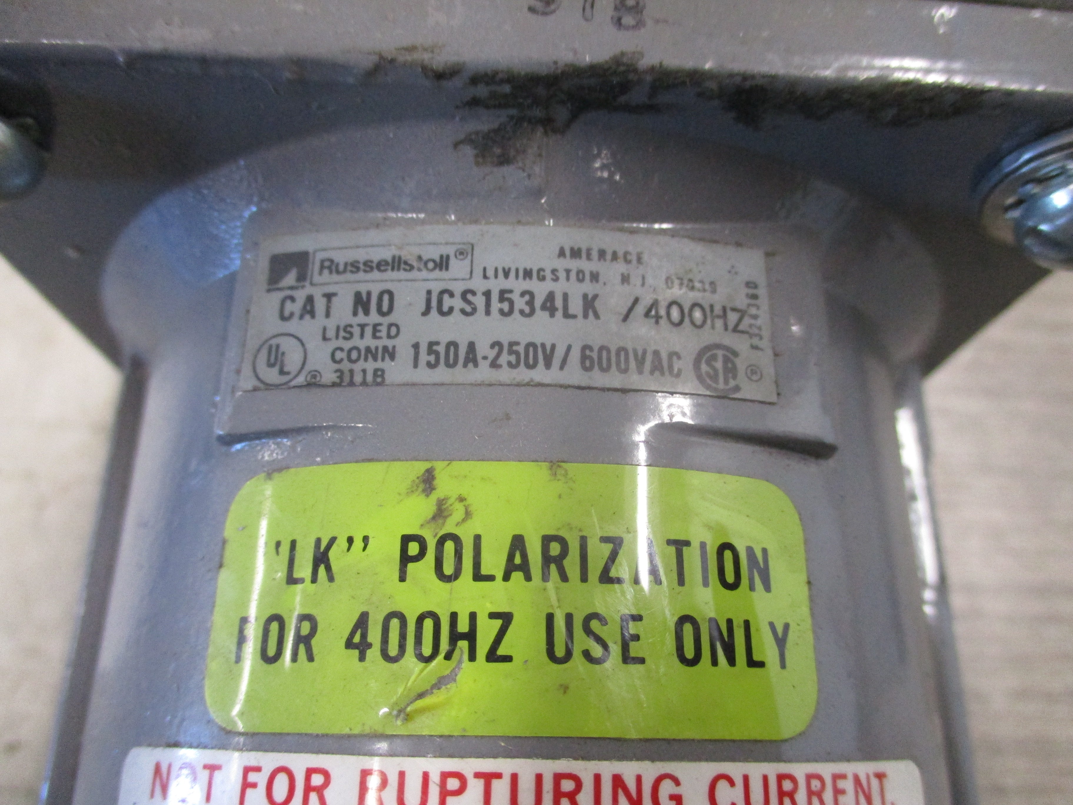 RussellStoll Connector JCS1534LK 150A 250V 600VAC 400Hz 3P 4W