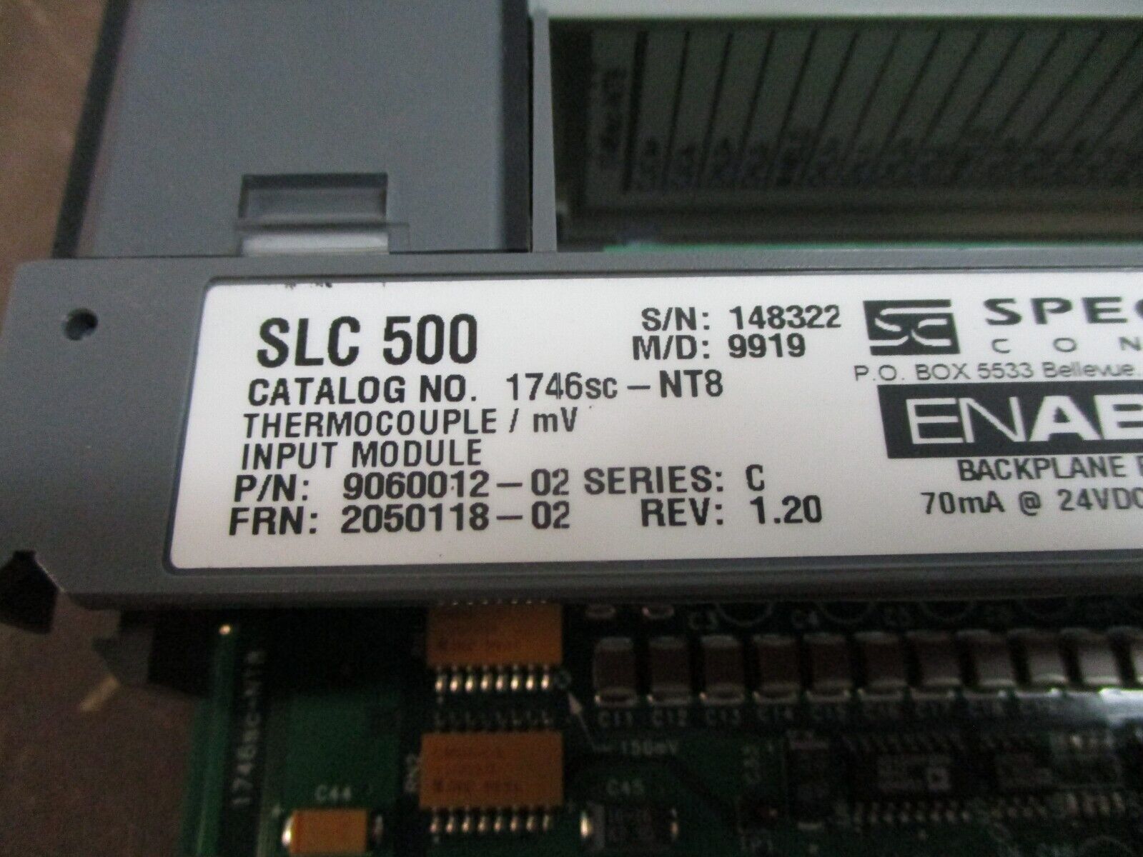 Spectrum Controls SLC 500 Thermocouple / mV Input Module 1746sc-NT8 Ser. C Used