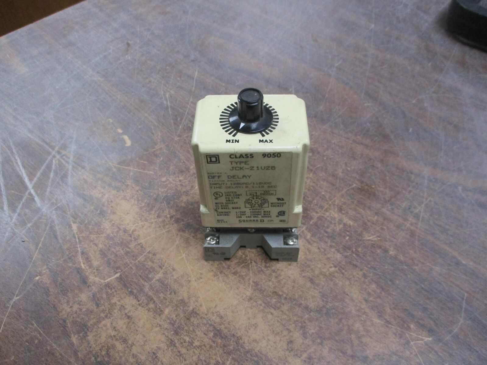 Square D Timing Relay 9050 JCK-21V20 120VAC 110VDC Delay: 0.1-10sec Used