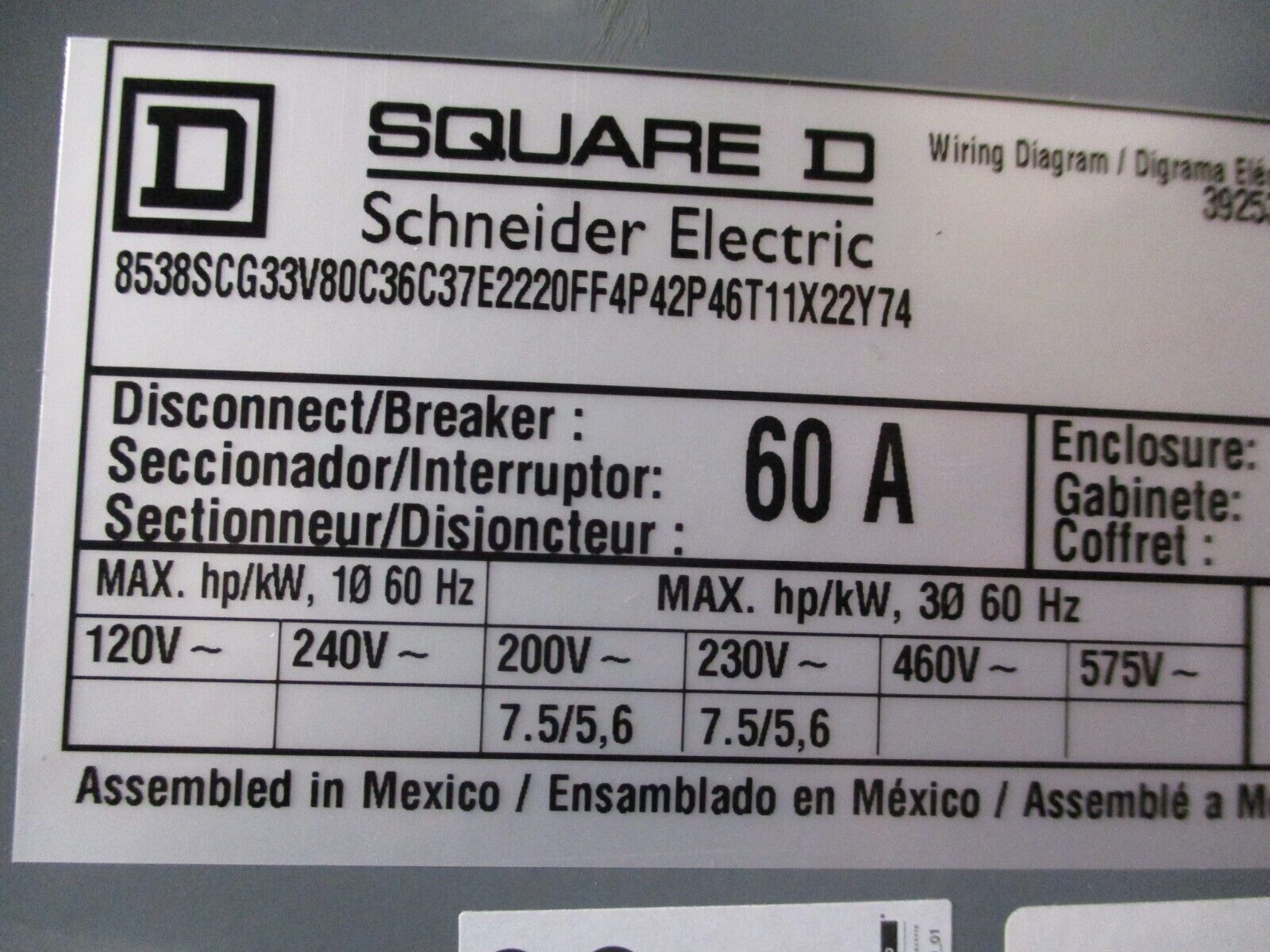 Square D Size 1 Combination 8538SCG33V80C36C37E2220FF4P42P46T11X22Y74 Ser. K