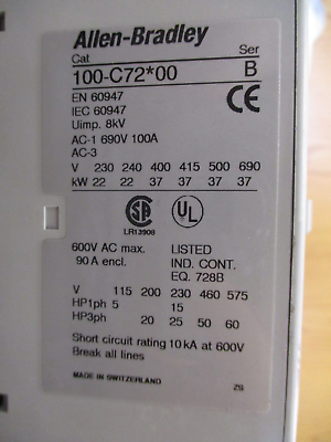 Allen-Bradley Reversing Starter 100-C72*00 / 193-EA2KE 120V Coil Trip: 26-85A