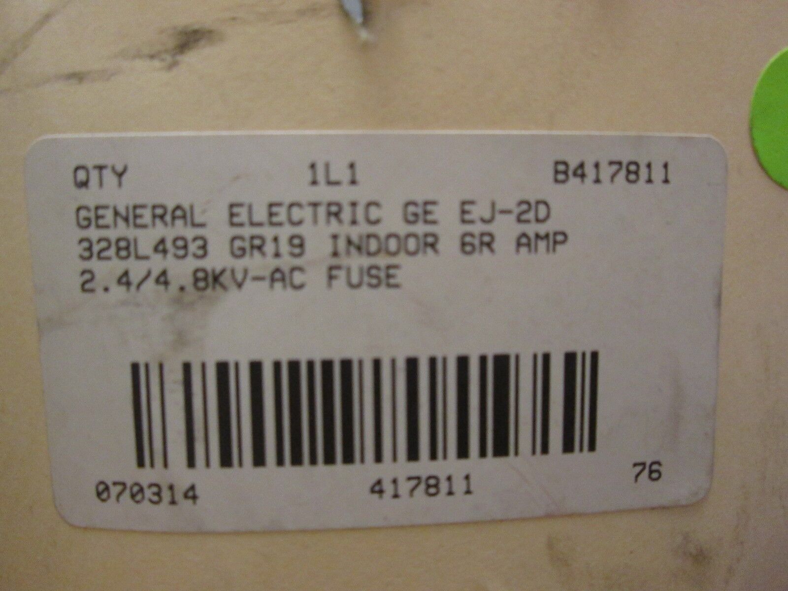 CGE EJ-2 Fuse 328L493 GR19 2.4/4.8KV 6R Rating Used