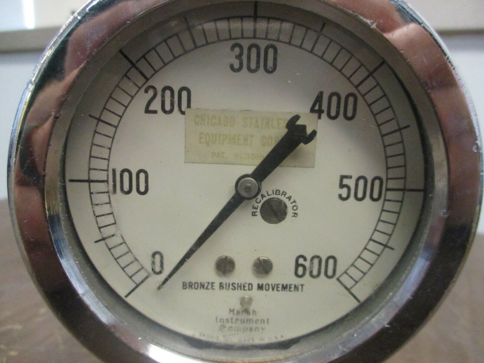 Marsh Stainless Steel Pressure Gauge Range: 0-600PSI Used