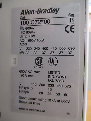 Allen-Bradley Reversing Starter 100-C72*00 / 193-EA2KE 120V Coil Trip: 26-85A
