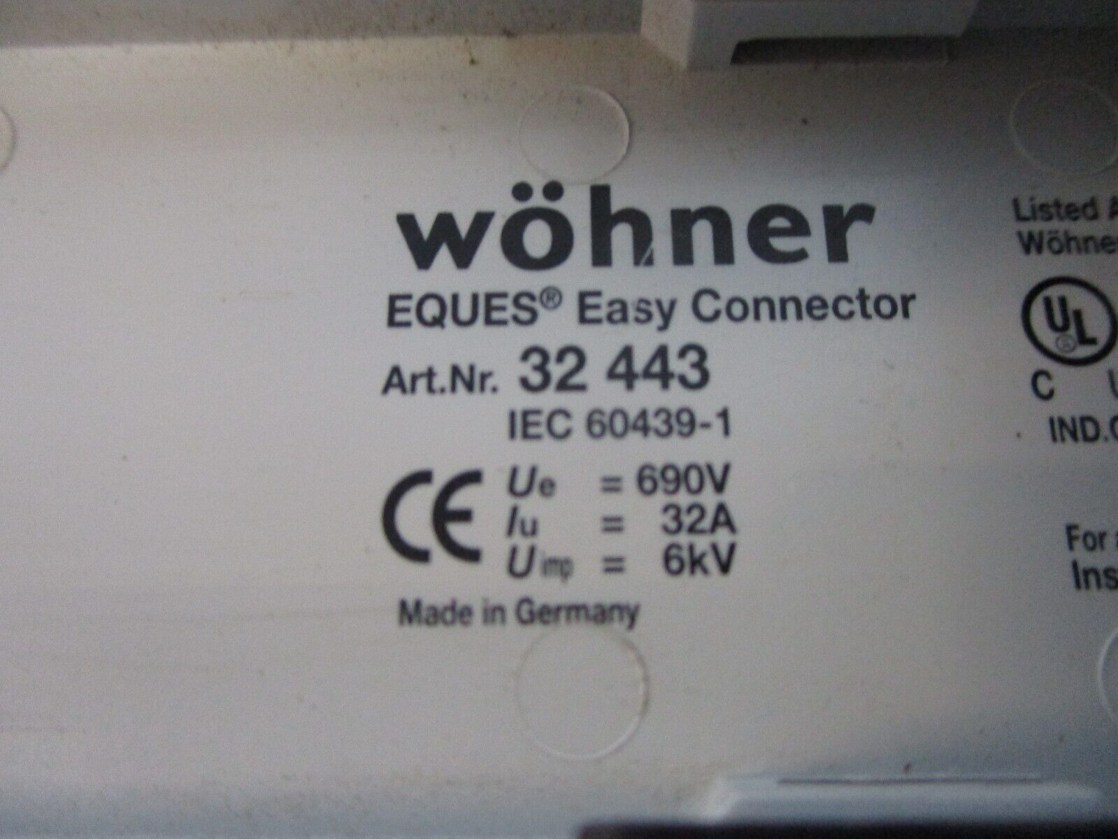 Wohner EQUES Easy Connector 32 443 30A 600V *Lot of 2* Used
