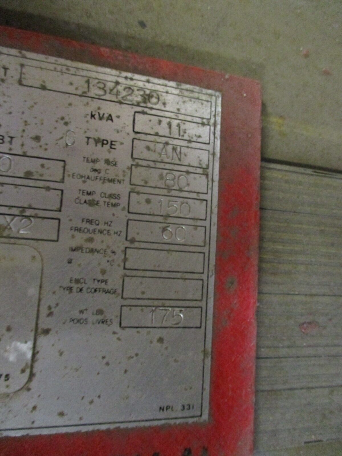 Hammond Transformer 134230 11KVA Pri 2400V Sec 160V Type AN Used