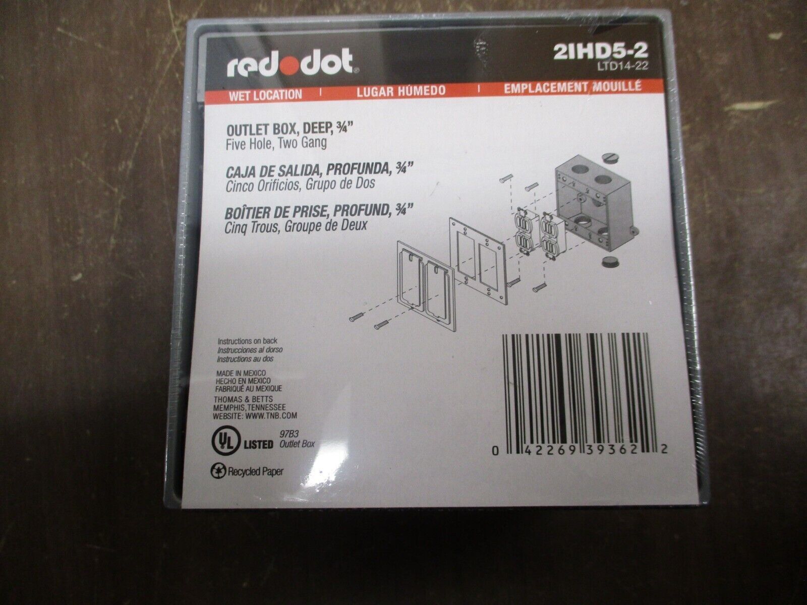 Red Dot Wet Location Outlet Box 2IHD5-2 3/4" Five Hole Two Gang New Surplus