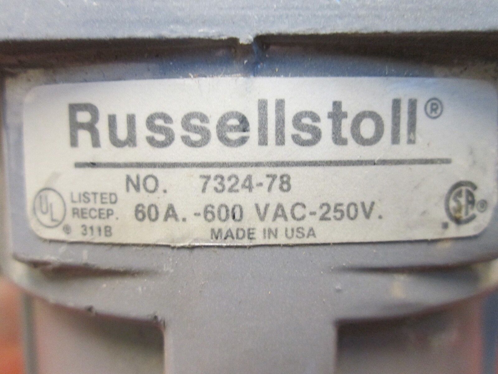 Russelstoll Connector 7324-78 60A 600V 3P 4W Used