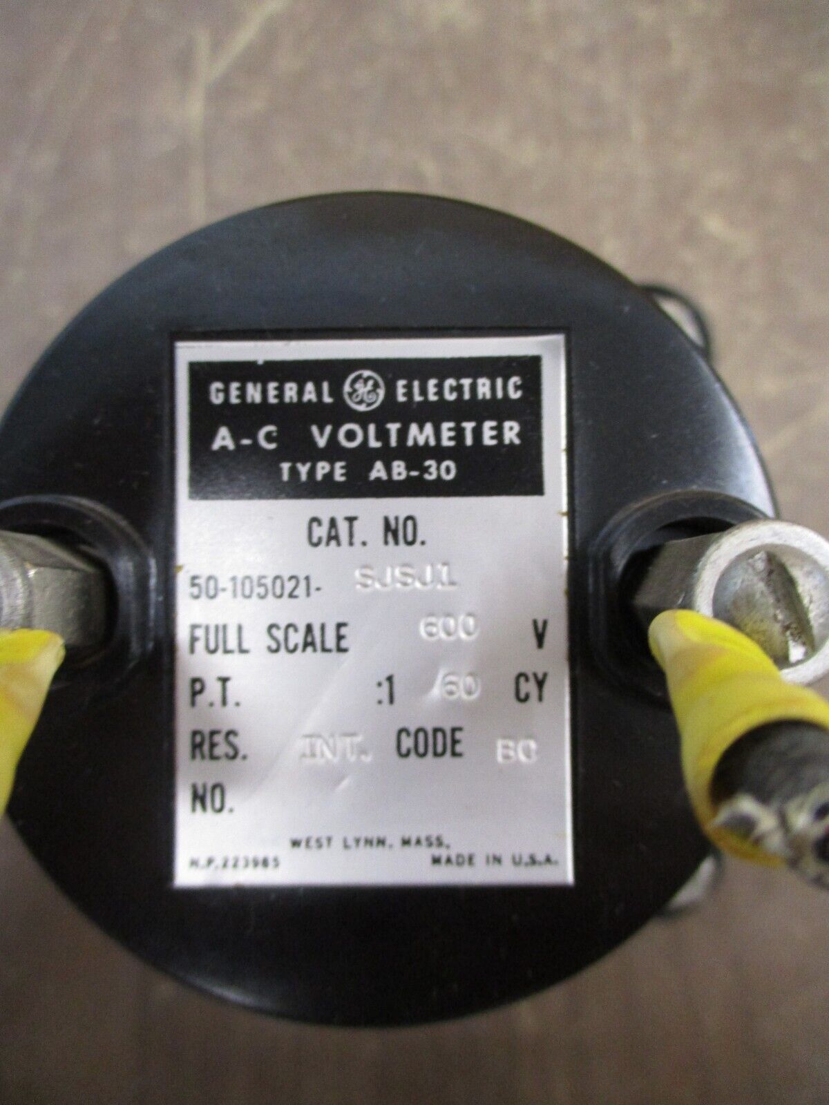 GE Type AB-30 AC Voltmeter 50-105021-SJSJ1 Range: 0-600V Used