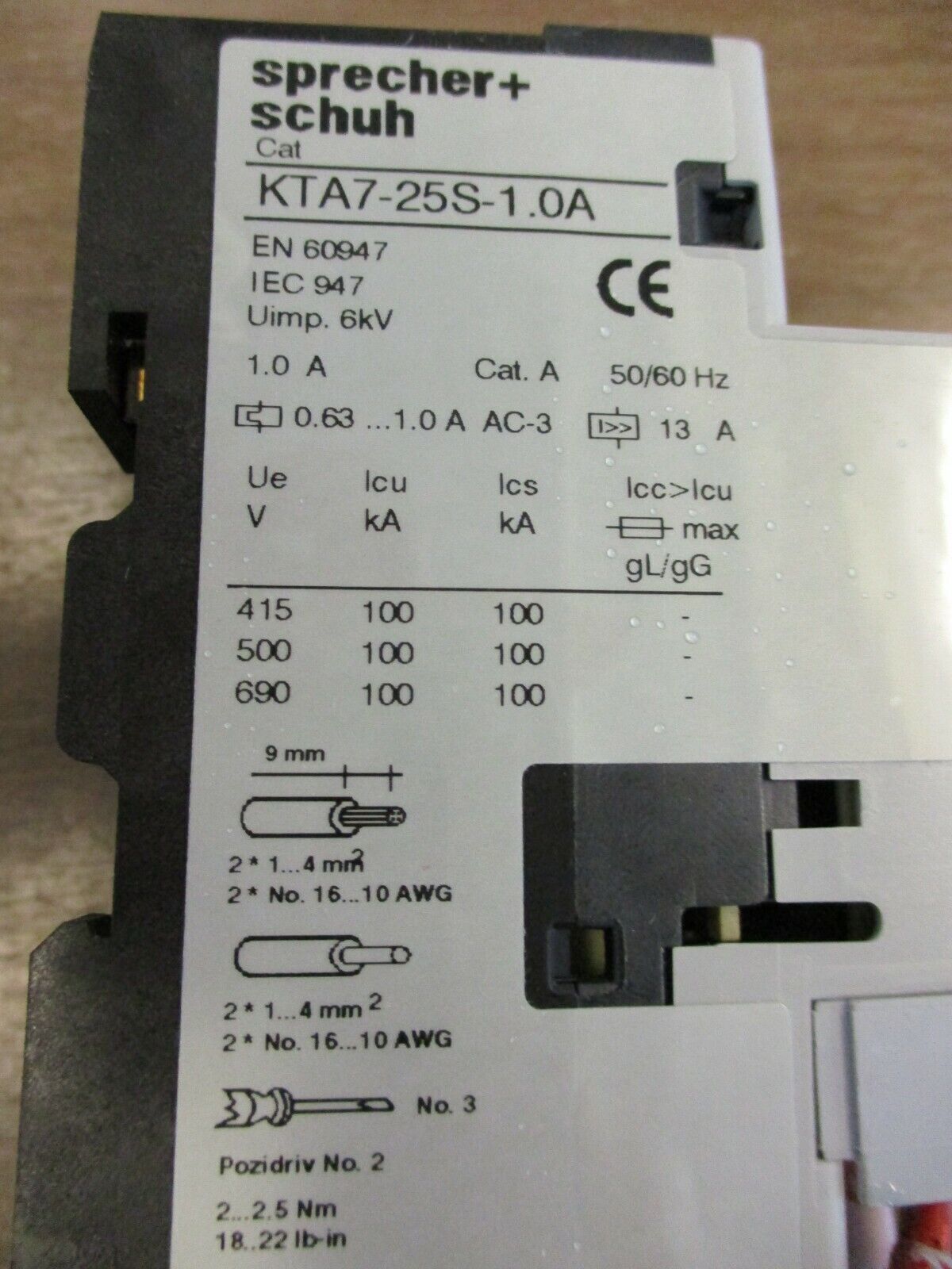 Sprecher+Schuh Motor Protector KTA7-25S-1.0A Trip: 0.63-1.0A Used